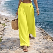 cheap Wide Leg &amp; High Waisted-Women's Trousers Casual Pants Summer Pants Beach Pants Vacation Fashion Casual Daily Full Length Mid Waist Solid Color Plain Wide Leg Comfort Soft Breathable Inelastic Streetwear Beach Holiday Blue