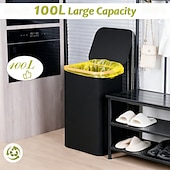 abordables Rangement et organisation-Poubelle en tissu de 100 litres avec couvercle, panier à linge pliable avec structure en bambou, bac de rangement moderne pour le salon &amp;chambre, comprend 10 sacs poubelles jaunes