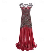 abordables Vestidos de los años 20-Rugido 20s 1920s Hasta el Tobillo Vestidos Vestido de noche Vestido de fiesta de graduación Sin Mangas El gran Gatsby Tallas Grandes Invitado a la boda Lentejuelas Disfraz Mujer Carnaval Mascarada