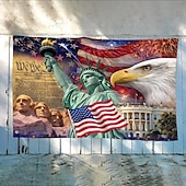 abordables 250e Anniversaire-Drapeau patriotique américain commémorant le 250e anniversaire des États-Unis, orné de la Statue de la Liberté, d'un aigle à tête blanche, du Mont Rushmore et de la Maison Blanche. Idéal pour une exposition intérieure et extérieure.