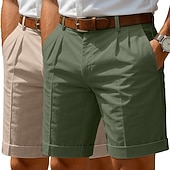 billiga Klassisk-Herr Shorts Linne Shorts Klänning Shorts Sommarshorts Beach Shorts Ficka Elastisk midja Rakt ben Slät Komfort Andningsfunktion Knelängd Ledigt Dagligen Helgdag Mode Affär Vit + Grön Vit + khaki