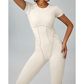 abordables Conjuntos y Monos-Women's Workout Jumpsuit Onesie Solid Color Bodysuit Summer Spring Fall rice white Pink Gym Workout Fitness Yoga Stretchy Breathable Short Sleeve Sport Activewear Stretchy