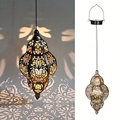 abordables Éclairages pour allées-Lanterne suspendue d'extérieur à projection solaire baroque en métal creux, étanche, avec éclairage LED pour jardin, cour, allée, pelouse, terrasse, fête, vacances, ambiance chaleureuse, violet