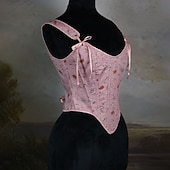 billige Topper-Kostymer i middelalderstil Renessanse Cottagecore Korsett Bodice Viking Bonde Blondér Blomstret Kostyme Dame Keltisk fantasi Halloween Karneval Ytelse LARP Ren Faire Voksne Korsett