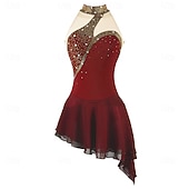 cheap Figure Skating Dresses-Figure Skating Dress Girls' Ice Skating Dress Violet Navy Black Patchwork Asymmetric Hem Stretchy Training Competition Skating Wear Classic Crystal / Rhinestone Sleeveless Ice Skating Figure Skating