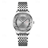 voordelige Quartz-horloges-Luxe dameshorloge, tweekleurige goud-zilveren roestvrijstalen band, lichtgevende wijzers met datum- en dagweergave, elegante zwarte wijzerplaat met diamanten accenten, een stijlvol polshorloge voor