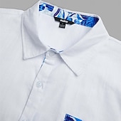 halpa Klassinen-Miesten Paita Pellava paita Kesä paita Ranta-asut Button Up paita Lehti Kausaliteetti Päivittäin Sininen Valkoinen Apila Pitkähihainen Kauluskäänne Kevät Kevät kesä Vaatetus Tilkkutäkki