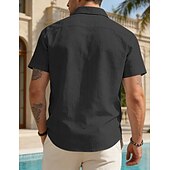 abordables Clásico-Hombre Camisa Camisa de lino Abotonar la camisa Plano Vacaciones Calle Negro Blanco Caqui Gris Oscuro Manga Corta Cuello Camisero Verano Primavera Ropa Bolsillo