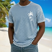 abordables Translation-Homme Cocotier T-shirt T-shirt à lavage minéral Manche Courte T-shirt Lavage à l'acide Col ras du cou Chemise Vintage Rétro Occasionnel Plage Voyage Bleu Violet Gris Été Printemps Vêtement Tenue M L