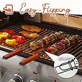 baratos Grills &amp; Outdoor Cooking-Conjunto de 2 grelhas antiaderentes, utensílios portáteis de metal para grelhar carvão, adequados para legumes e carnes, perfeitos para acampamentos ao ar livre, piqueniques, caminhadas e churrascos.