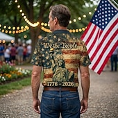  Blouse / Shirt Independence Day Retro Vintage 1970s Short Sleeves for Men's Adults' Other Prints  for 4th of July Party Independence Day