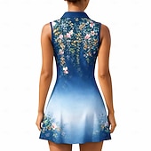 cheap Women's Tennis Dress-Women's Gradient Floral Floral Botanical Tennis Dress Sports Dress Sleeveless Floral Breathable Tennis Golf Badminton Polo Collar Zip Collar Dress Blue and White Tennis Clothing