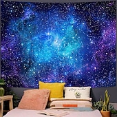 abordables Tapices de pared-Deep Blue Purple Galaxy Nebula Wall Tapestry Starry Night Sky Outer Space Ethereal Glow Cosmic Wall Hanging for Bedroom Living Room Dorm Aesthetic Backdrop