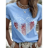  American Independence Day Women's T Shirt Print Graphic Flag Letter Vintage Stylish Classic Short Sleeve Crew Neck Regular Tops Daily Blue Black White Red Navy Blue Summer Spring