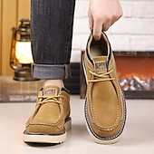 abordables Zapatos Informales con Cordones-Mocasines casuales de gamuza color camel para hombre, con cordones, cómodos para caminar, ligeros, con puntera mocasín, ideales para uso diario, viajes, conducir, la oficina, el tiempo libre de fin de semana y looks casuales elegantes.