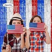 billiga U.S. 250-årsjubileum-2-pack patriotiska glitterfoliefransgardiner, röda vita och blå 4 juli-dekorationer för självständighetsdagen, bakgrund för fotobås, metalliska dörrstrippar till fest, Memorial Day, Labor Day