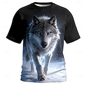  Camiseta masculina heterocromática com estampa de lobo amarelo, olhos azuis e aura azul-neve. Estilo streetwear, manga curta, modelagem regular, casual, para uso diário. Disponível nos tamanhos P, M,