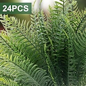 tanie Rośliny sztuczne i zieleń-24 szt. sztucznych paproci do użytku na zewnątrz, odporne na promieniowanie UV, sztuczne krzewy paproci do ogrodu wewnętrznego, na werandę &amp;wystrój zieleni na patio