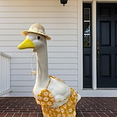 abordables Tenues de Oie de Porche-Ensemble bikini marguerite avec chapeau de paille, robe d'été pour statue d'oie de jardin en béton de 58 à 63 cm, décoration extérieure sur le thème de la plage, tenue uniquement (oie non incluse).