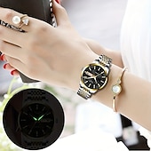 voordelige Quartz-horloges-Luxe dameshorloge, tweekleurige goud-zilveren roestvrijstalen band, lichtgevende wijzers met datum- en dagweergave, elegante zwarte wijzerplaat met diamanten accenten, een stijlvol polshorloge voor