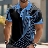 economico Polo geometrica da uomo-Per uomo Geometrico Linea Polo Manica Corta Magliette polo Camicie con Colletto Business Casual All'aperto Athleisure Abbigliamento quotidiano Stampa 3D Bottoni Estate Blu Nero 1 Nero