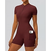 economico Set e Tutine-Per donna Tute da allenamento Tutina Tasca Cerniera Frontale Tinta unica Body Estate Primavera Autunno Bianco latte Nero Corsa Fitness Yoga Sollevamento glutei Asciugatura Rapida Elastico Manica Corta