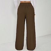 baratos Calças de perna reta-Mulheres Calças Calça casual Calça verão Férias Moda Casual Diário Comprimento total Cintura Alta Côr Sólida Tecido Cintura elástica Perna reta Conforto Macio Respirável Sem Elasticidade Streetwear