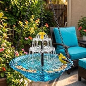abordables observación de aves y vida silvestre en el patio trasero-Fuente colgante para baño de pájaros con cascada solar, fuente flotante para jardín al aire libre, comedero colgante para pájaros, cuenco para baño de pájaros con cascada de energía solar para