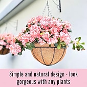 abordables Fleurs artificielles-Jardinières suspendues pour plantes d'extérieur (lot de 2, 30 cm), paniers suspendus avec doublure en fibre de coco, supports de plantes ronds en fil de fer, crochets et chaînes pour terrasse, porche,