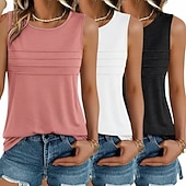 preiswerte Einfacher Tank-Mehrfachpackungen 3er-Pack Weiblich Rundhals Ärmellos schwarz+weiß+grün Tanktop Weste Ärmelloses Shirt Einfarbig Lässig Täglich Polyester Sommer