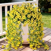 cheap Artificial Flower-4 Pcs Artificial Hanging Flowers Plants for Outdoor Spring Decoration,Faux Silk Violet with Eucalyptus Leaves,UV Resistant for Outside Home Indoor Planter Porch Patio Balcony Yard Decor