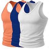 baratos Tops de ginásio-Homens Malha Íntima Camiseta Interior camisa sem manga camisa muscular Sem Manga Decote em U Profundo Scoop pescoço Decote em U Verão Côr Sólida Pit Strip Moda Designer Esportivo 3 Peças Estriado Puro