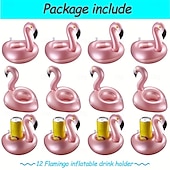 זול פעילות פנאי בחוץ-12 יחידות מחזיקי שתייה מתנפחים בצבע פלמינגו - תחתיות לכוסות צפות חמודות, אביזר למסיבת בריכה רב פעמי, מושלם למסיבות בריכה בקיץ, שומר על המשקאות מעל המים