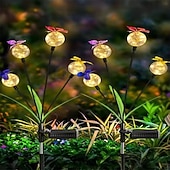 abordables Éclairage paysager-Lampe solaire de jardin en forme de papillon, boule lumineuse oscillante qui se balance au gré du vent, éclairage décoratif RGB pour cour, terrasse et allée (1 pièce)
