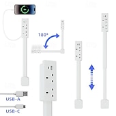 ieftine Aparate de uz casnic-Prelungitor cu ștecher plat și USB C, prelungitor cu braț pivotant pentru a fi montat în spatele mobilei, stație de încărcare ultrasubțire cu 3 prize AC &amp;porturi USB, cablu subțire pentru noptieră,