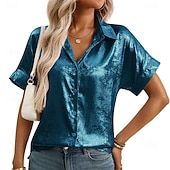 ieftine Bluze simple-Pentru femei Cămașă Cămașă de Costum Camașă cu nasturi Bluză Nasturi Culoare solidă Elegant Modă Zilnic Manșon scurt Răsfrânt Topuri obișnuite În aer liber Haine de strada Muncă Roz auriu Verde