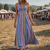 economico Vestiti-Stile Boho Retrò Vintage Boho Lunghezza lunga Vestito Senza maniche Stile Boho Scollo a V Costume Per donna Mascherata Festival Musicale Festa a tema retrò Adulti Vestito Estate
