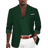  Homens Casaco esportivo Blazer de linho Moda Casual Cor Sólida Blazer de linho Exército verde Preto Azul Moderno Comum 1 Butão