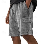  Men's Shorts Summer Shorts 100% Cotton Casual Shorts Acid Wash Shorts Drawstring Elastic Waist Multi Pocket Plain Solid Comfort Breathable Knee Length Streetwear Vacation Holiday Fashion Vintage Retro