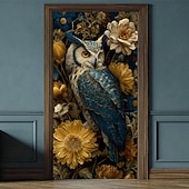 halpa Garaasi- ja ovibannerit-sininen pöllö keltaisilla auringonkukilla keskiyön kukkataide tähtitaivas ovibanneri seinävaate autotallin oven banneri kodin sisustus etuoven koristelu eteisen sisustus sisällä ja ulkona