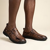 abordables Sandalias de Vacaciones-Zapatos casuales marrones para hombre, mocasines cómodos con aberturas, calzado ligero para exteriores, ideal para uso diario, viajes, conducir, atuendos de fin de semana, ocio al aire libre y un estilo casual elegante y relajado.