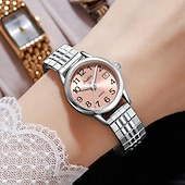 abordables Montres à quartz-Montre femme avec bracelet élastique en acier, montre à quartz facile à lire avec cadran rose et affichage de la date, bracelet extensible en acier inoxydable, cadeau idéal pour femme ou jeune fille,