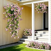 abordables Artificial Flower-4pcs Artificial Morning Glory Vine Garland for Wedding, Home, &amp; Outdoor Decor, Realistic Flower Hanging Vines for Garden, Patio, Wall, and Courtyard, Durable Faux Floral Décor for Wedding Decoration