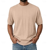 Недорогие основные футболки-Муж. Трикотажная футболка в рубчик Футболка С короткими рукавами Короткие рукава Вырез под горло Лето Весна Все сезоны Полотняное плетение Текстура Мода Оригинальный рисунок Классический Мягкий