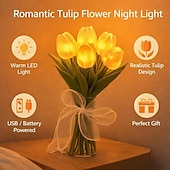 levne Dekorativní světla-15 ks umělých květin tulipánů s LED světly, kytice tulipánů na dotek, na baterie, vánoční, sváteční, svatební, fotografické, bytové dekorace, kreativní dárky (bez vázy)