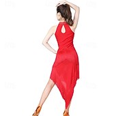 abordables Vestidos de Práctica-vestido de baile asimétrico rojo sin mangas con flecos para mujer