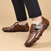 tanie Buty casual slip-on-Brązowe, męskie, codzienne buty z wytłoczonym wzorem imitującym skórę krokodyla, zapinane na klamrę, wygodne mokasyny, modne, wsuwane obuwie do noszenia na co dzień, do noszenia w sytuacjach biznesowych, na podróże, do biura, na imprezy i do eleganckich s