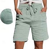 preiswerte Bermudashorts-Damen Bermudashorts Shorts Sommershorts Strandshorts Urlaub Mode Alltagstauglich Knielang Hohe Taille Einfarbig Einfach Kordelzug Tasche Elastischer Bund Komfort Weich Atmungsaktiv Mikroelastisch