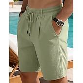 cheap Holiday-Men's Linen Shorts Summer Shorts Beach Shorts Drawstring Pocket Plain Comfort Breathable Knee Length Daily Outdoor Holiday Vacation Casual Black White Inelastic