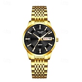 voordelige Quartz-horloges-Luxe dameshorloge, tweekleurige goud-zilveren roestvrijstalen band, lichtgevende wijzers met datum- en dagweergave, elegante zwarte wijzerplaat met diamanten accenten, een stijlvol polshorloge voor